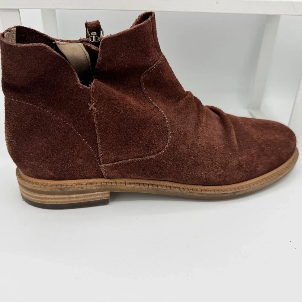 Kelsi Dagger Boots Size 8.5 Women's Suede Upper‎ Ruched Brown Booties west-EUC!